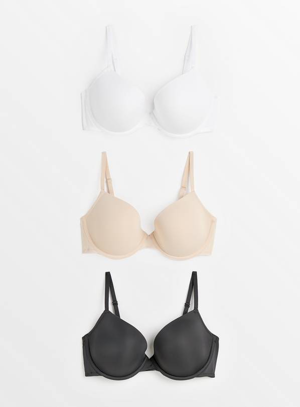 Black, White & Beige T-Shirt Bras 3 Pack 36D